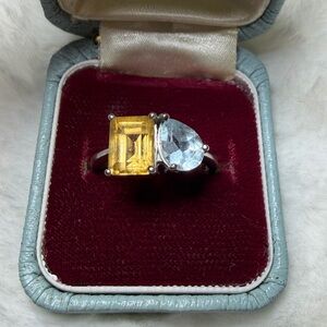 Beautiful citrine and blue topaz sterling silver ring